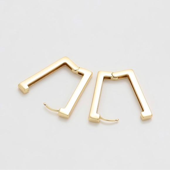 Rectangle Hoop Earrings 14k Gold Plated - Picture 5 of 10